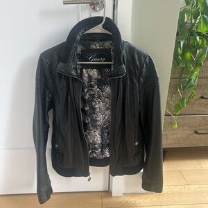 GUESS Black Leather Bomber Jacket size M